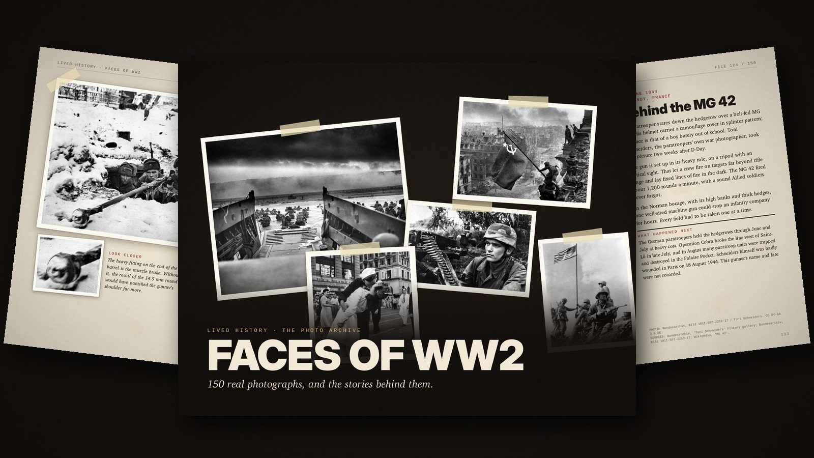Faces of WW2 book cover with two sample pages